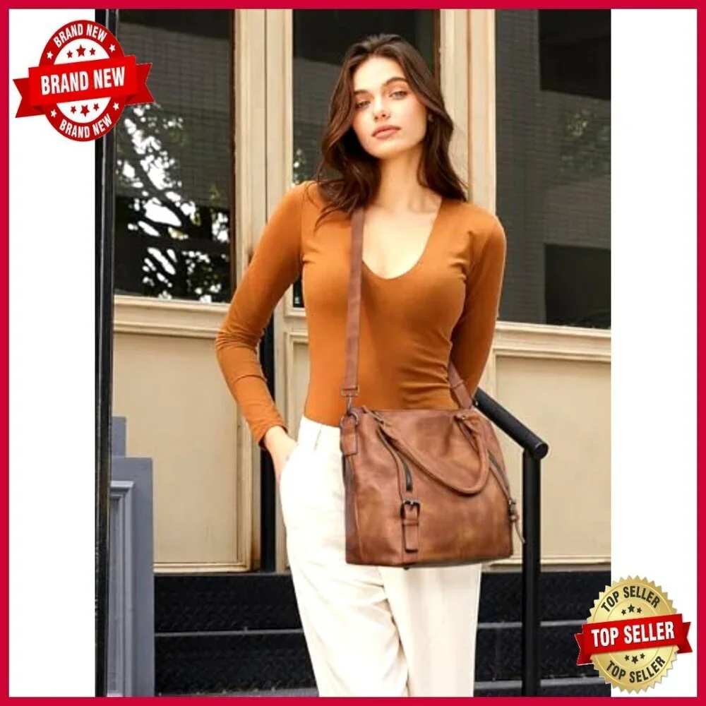 Large Vegan Leather Hobo Tote with Adjustable Strap, Multiple Pockets